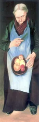Alte Frau schält Apfel